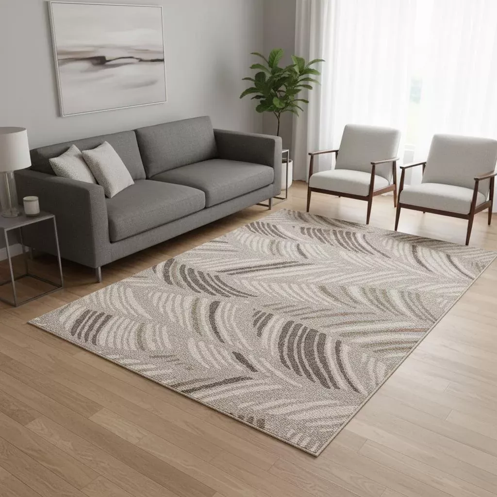 5' X 8' Beige And Brown Tropical Botanical Area Rug