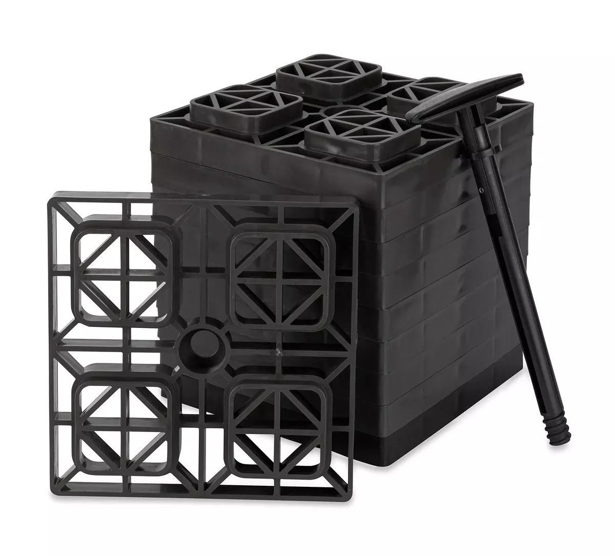 Camco Fasten Camper/RV Leveling Blocks - Features Interlocking Design for Customizable Height - Carrying Handle Twists to Secure Blocks for RV Storage - 17” x 8.5” x 1”, Yellow, 10-Pack (21023)