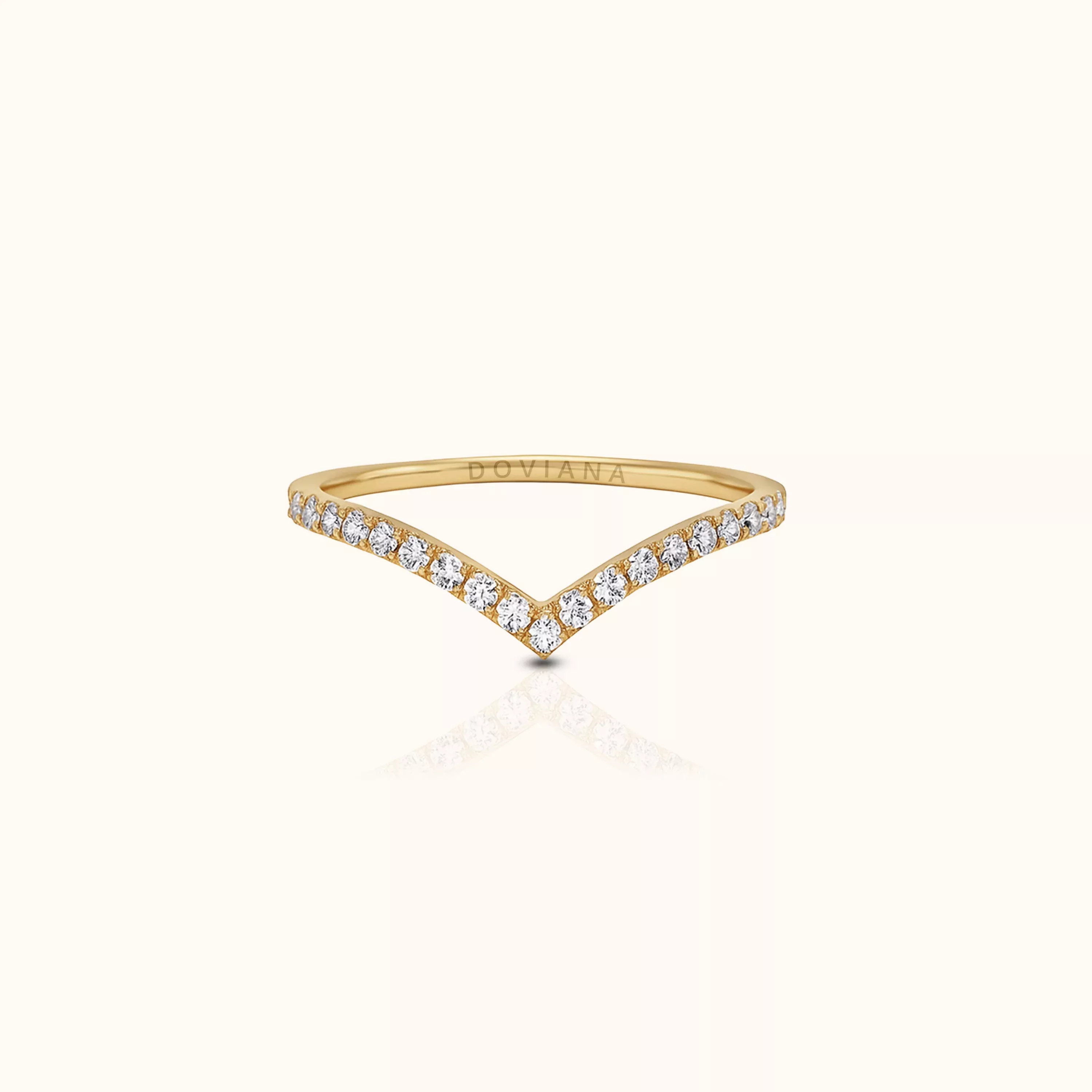 CZ Wishbone Band Titanium PVD Gold Ring