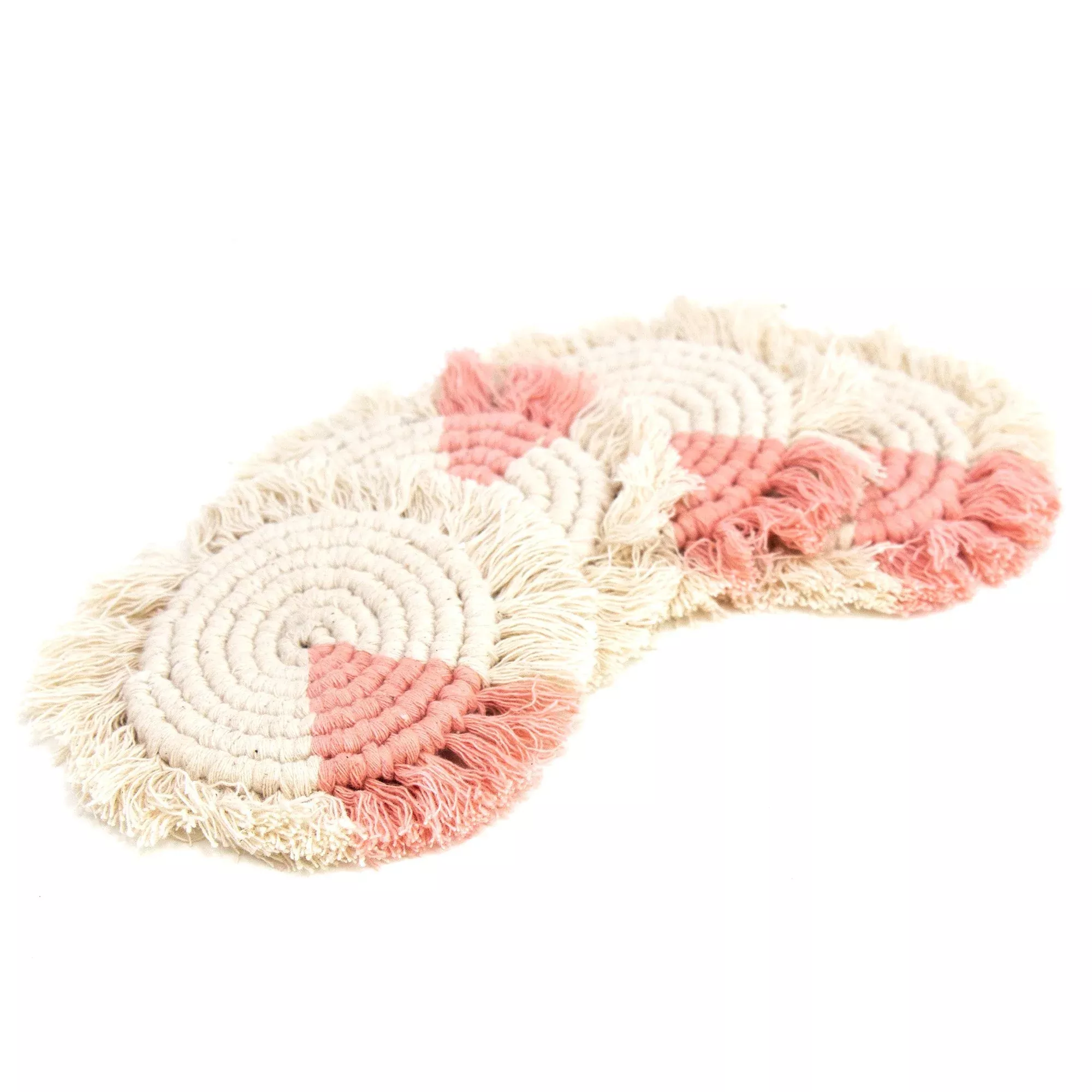 Macrame Coasters in Blush with fringe, Set of 4