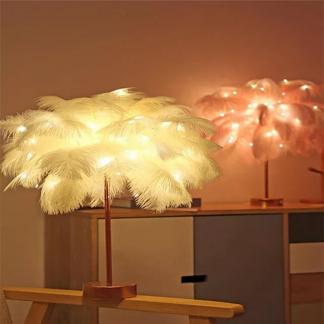 Nordic Feather Table Lamp w / Remote Control - Dimmable LED Bedside Light