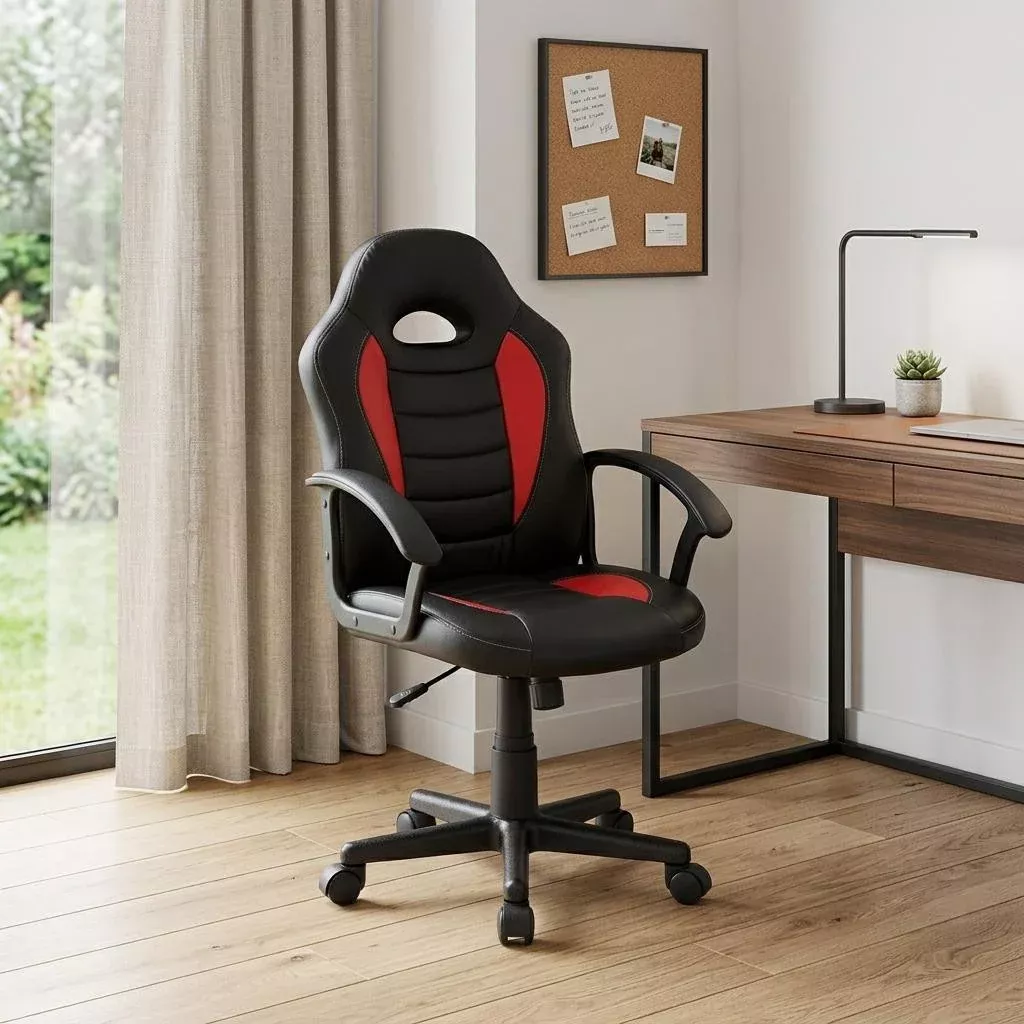 Red Adjustable Height Swivel Rolling Gaming Chair