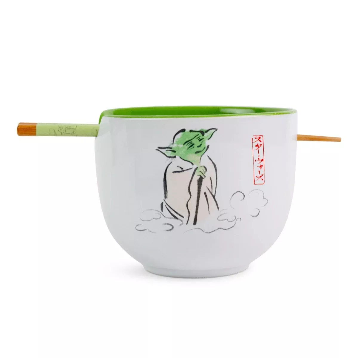 Star Wars Yoda May The Force Be With You Ceramic Dinnerware Set | Includes 20-Ounce Ramen Noodle Bowl and Wooden Chopsticks