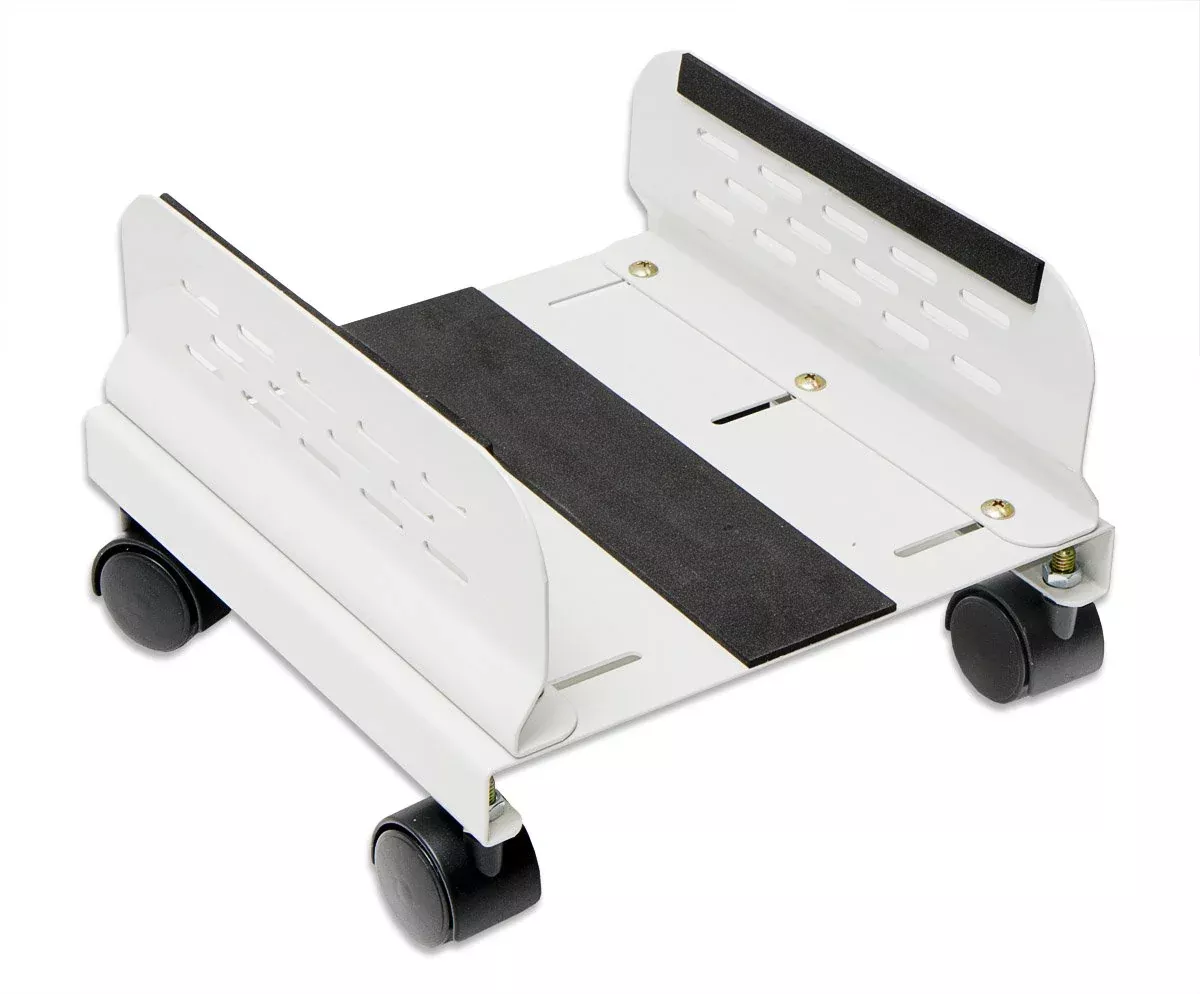 Syba Computer Tower PC Floor Stand Rolling Caster Wheels and Adjustable Width from 5 to 9 Inches SY-ACC65056, Steel White