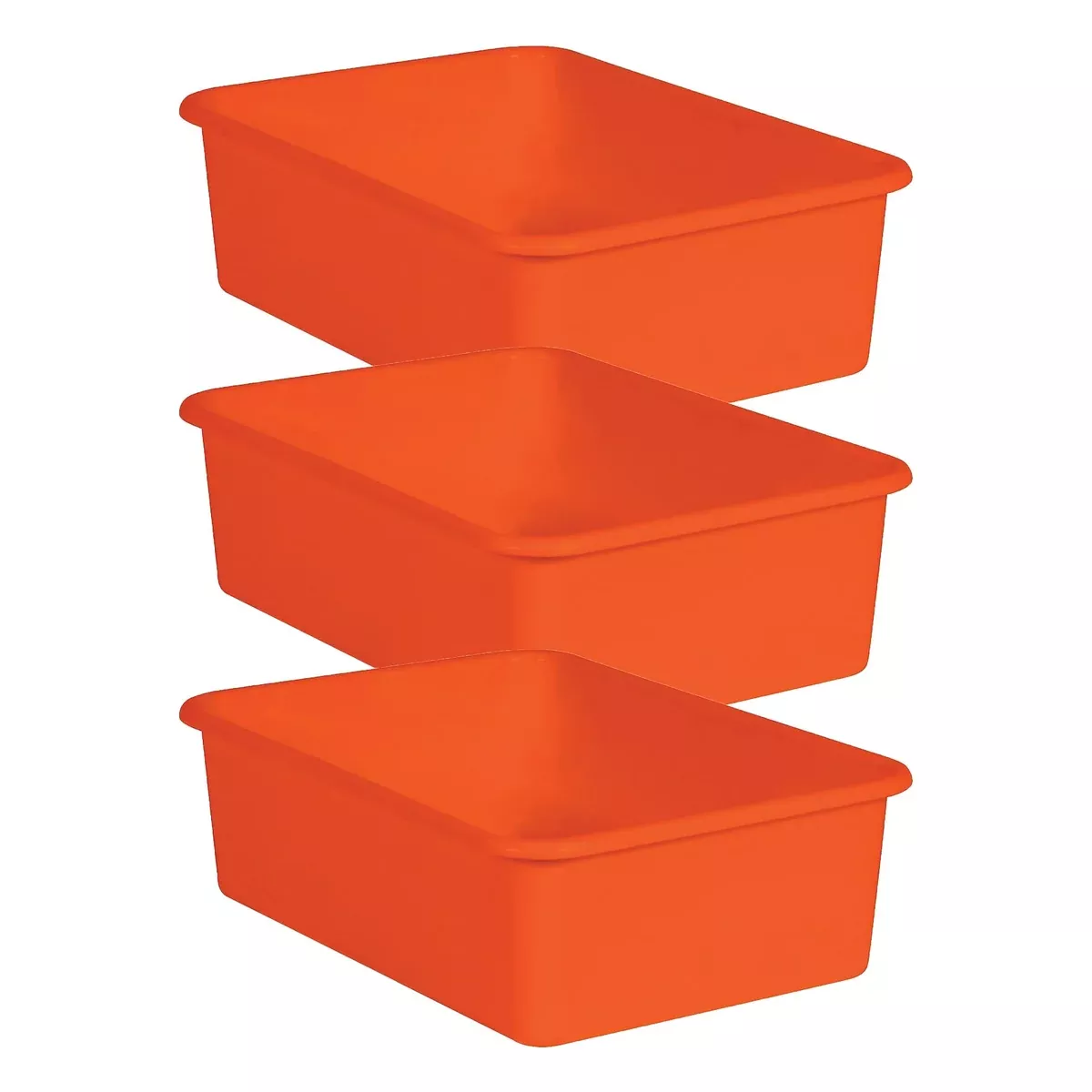 Teacher Created Resources Orange Large Plastic Storage Bin, Pack of 3