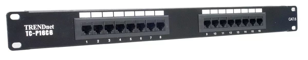 TRENDnet 16-Port Cat6 Unshielded Patch Panel,Rackmount, 1U 19", Cat3,Cat4,Cat5,Cat5e,Cat6 Compatible, 250Mhz Connection, Ideal for Copper Gigabit Ethernet Connections, Black, TC-P16C6