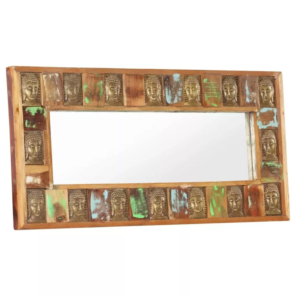 vidaXL Solid Reclaimed Wood Mirror-Buddha Cladding Design-Large Wall-Mounted Mirror-Rectangle Shape-Handcrafted Eco-Friendly Home Decor